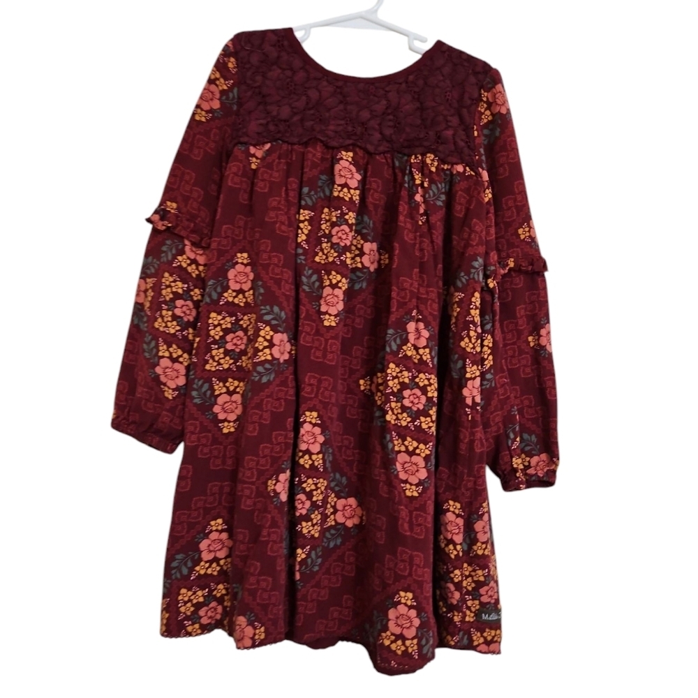 Matilda Jane Just Imagine Emmaline Girls Maroon Floral Dress Sz 10